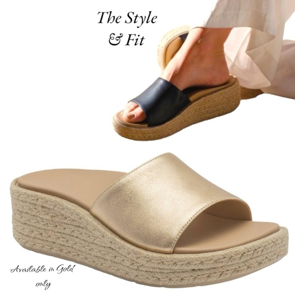 AEBO Metallic Gold Solstice Slide NWT Braided Jute Platform Wedge Women’… - Picture 10 of 13